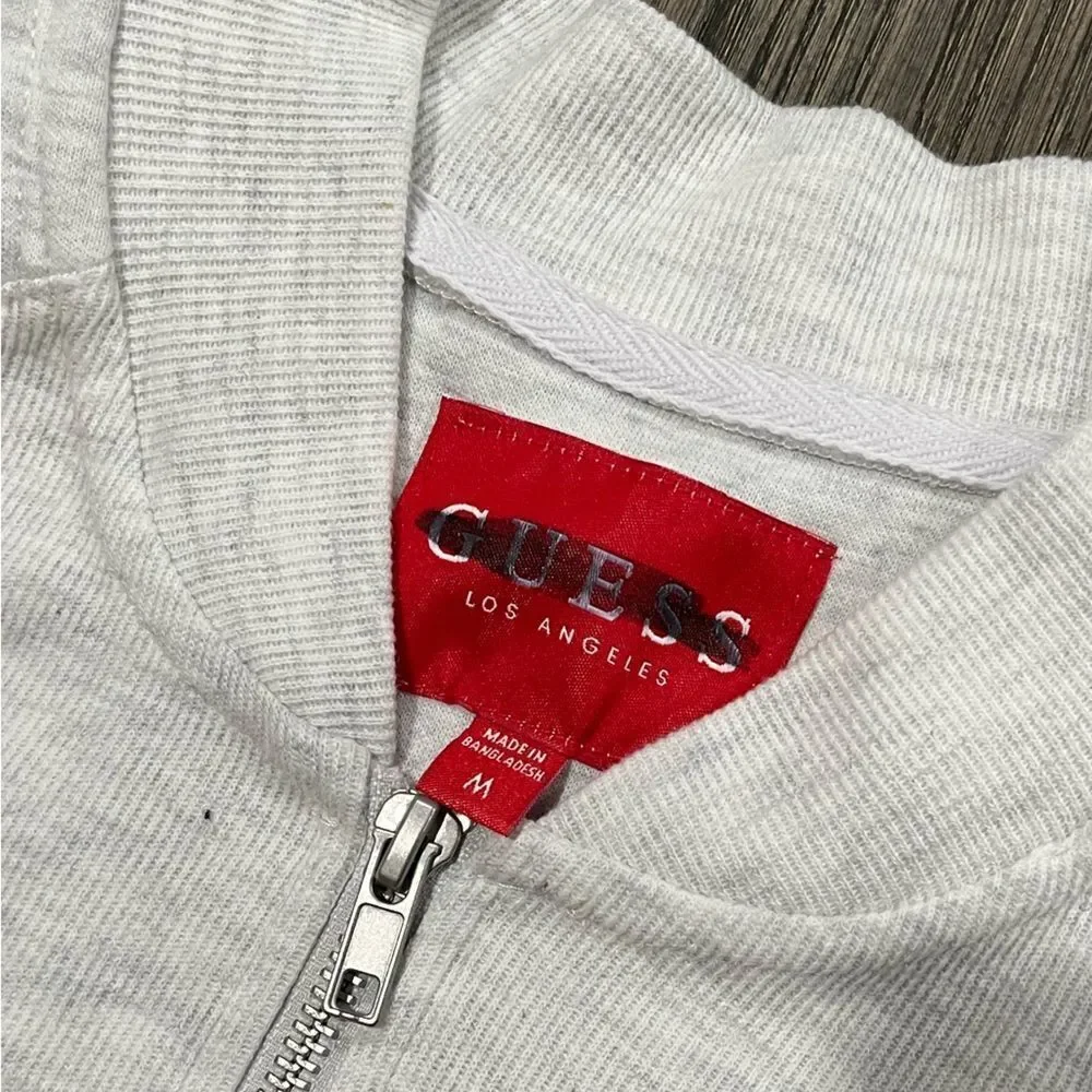 NWOT Guess Mens White Gray Cotton Blend Zip Up Bomber Jacket Size M - Picture 6 of 9